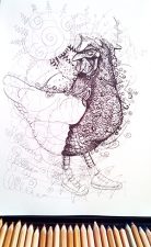 A half completed drawing of a chicken