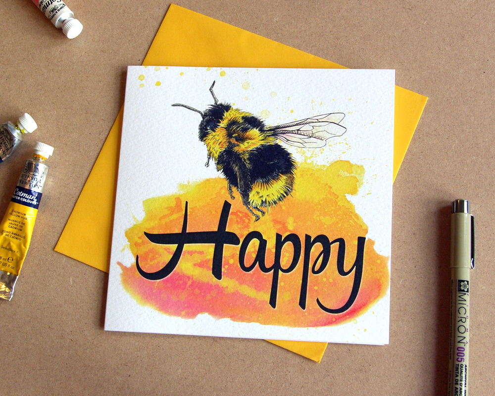 Product shot of bee happy card